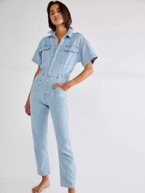 Free People Marci Coveralls in Clear Skies NEW